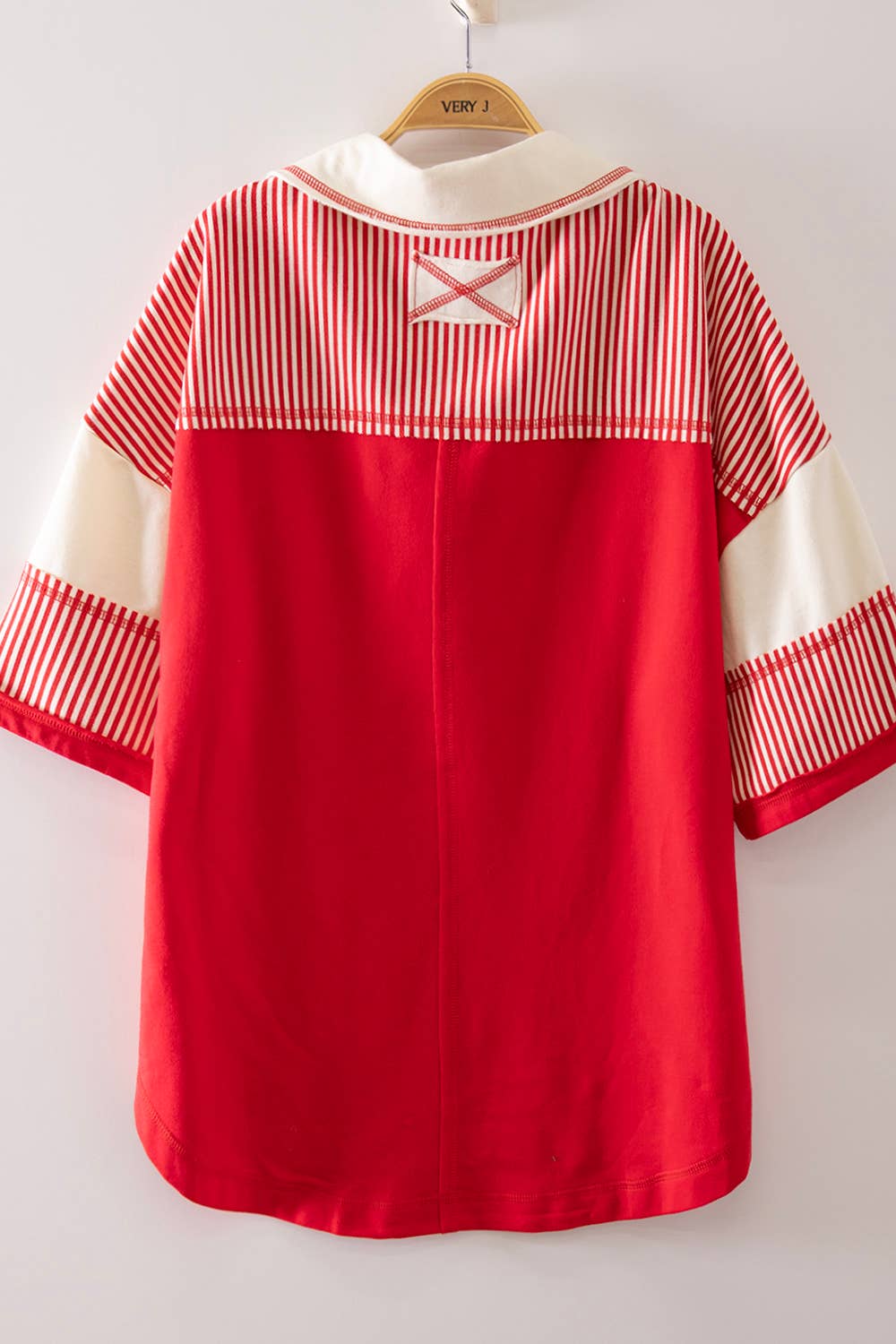 Red Oversized Half Sleeve Casual Knit Top