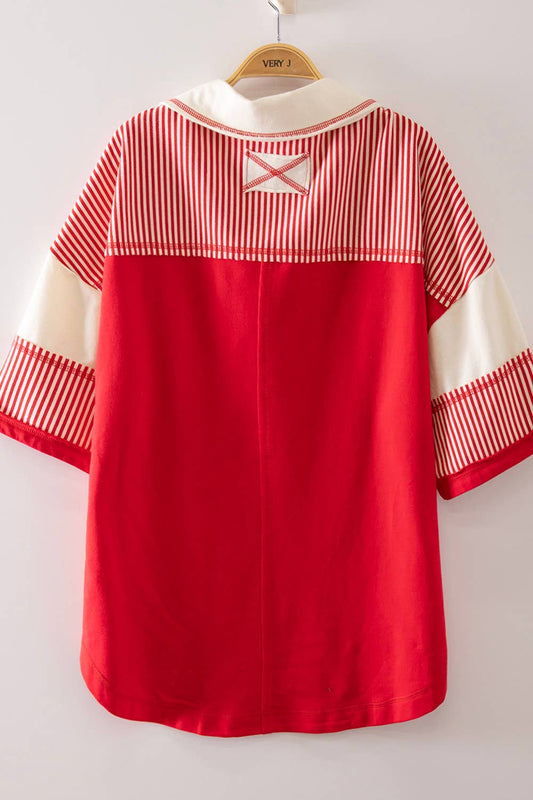 Red Oversized Half Sleeve Casual Knit Top