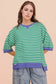 Oversized Stripe Casual Knit Top - KELLY GREEN + CREAM