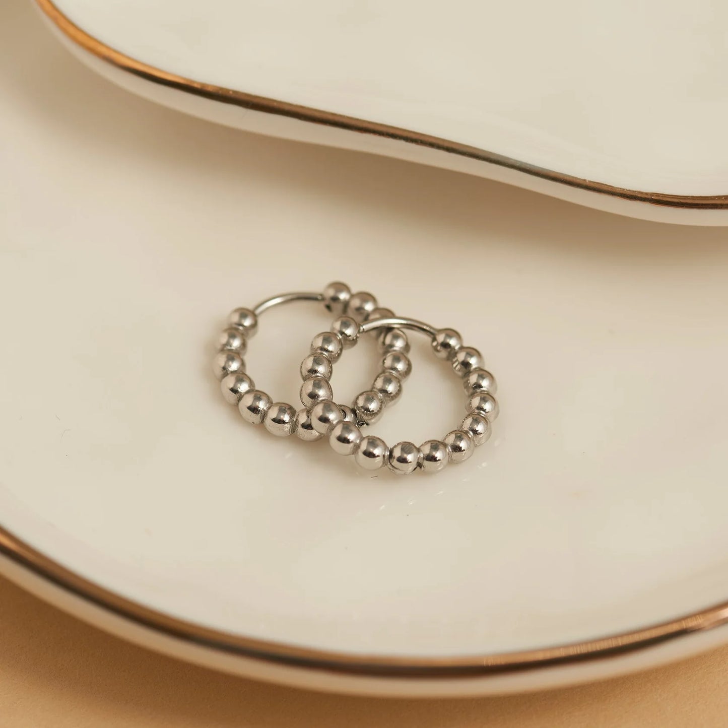 Beaded Hoop Silver Earring