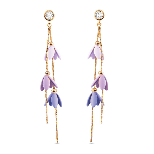 Gold/CZ Purple Ombre Lily Bells Drop Earrings