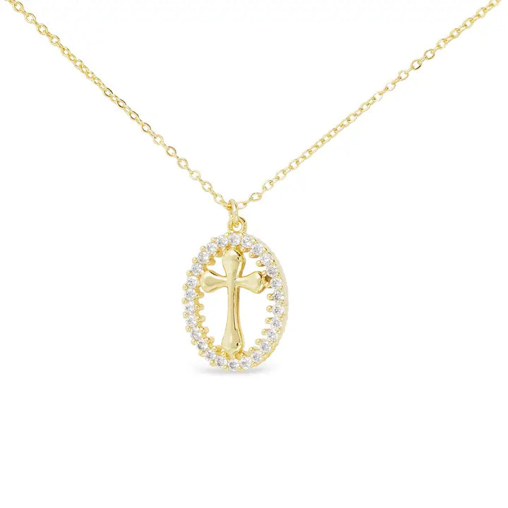 Gold Oval Cross Pendent Necklace