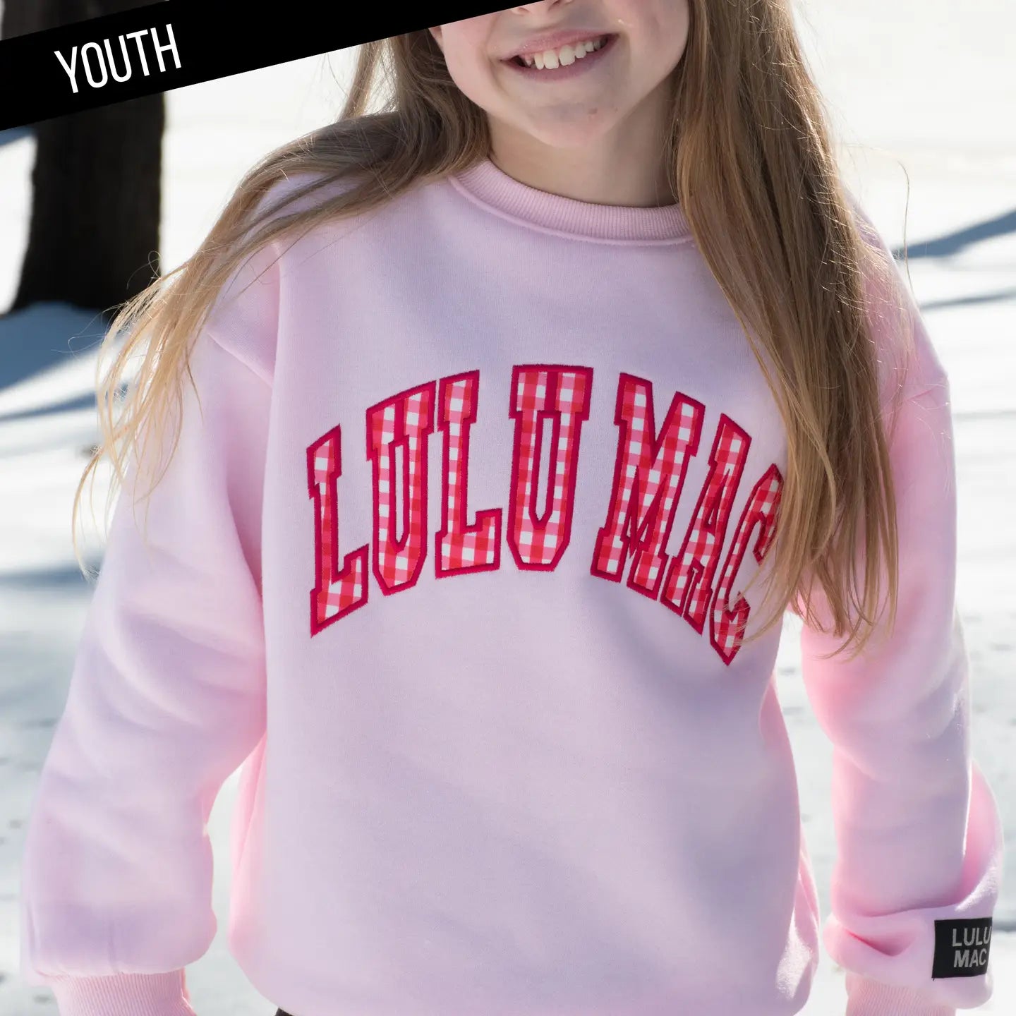 Youth Lulu Mac Sweatshirt - PINK W/ GINGHAM