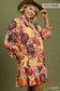 Floral Ecru Mix Smocked Button Front Mini Dress +