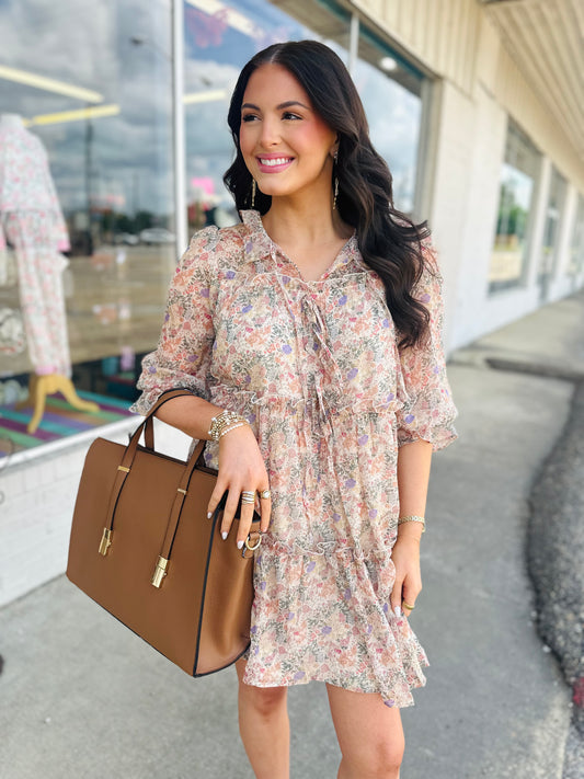 VINTAGE FLORAL TIERED RUFFLE DRESS