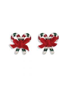 Candy Canes W Pearl & Red Bow Earrings
