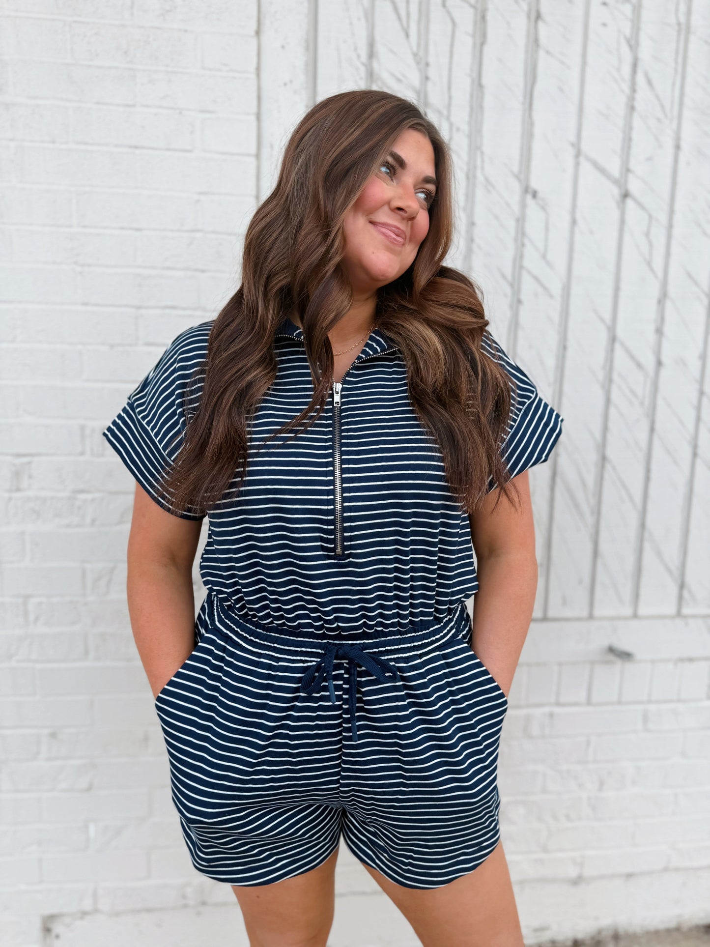 Navy & Cream Knitted Romper