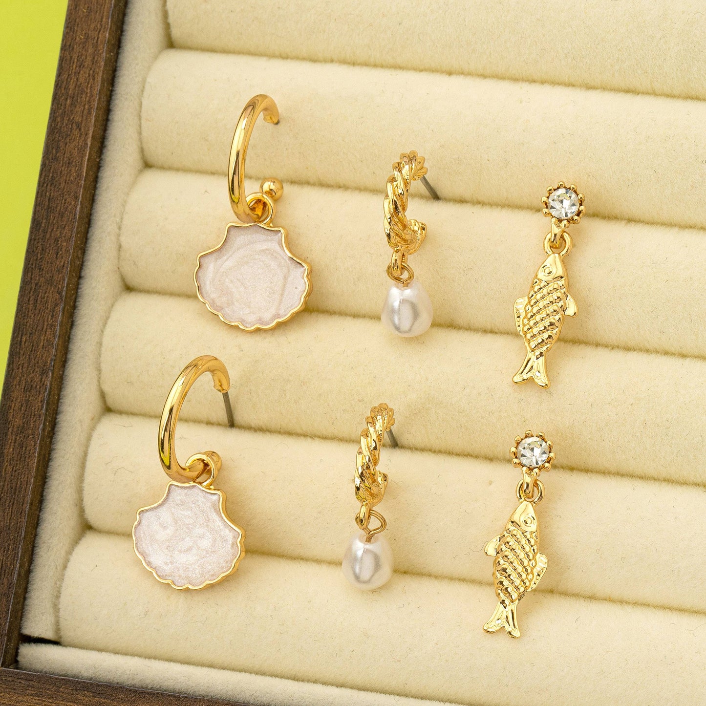 Fish Shell Pearl Marine Trio Earring Set