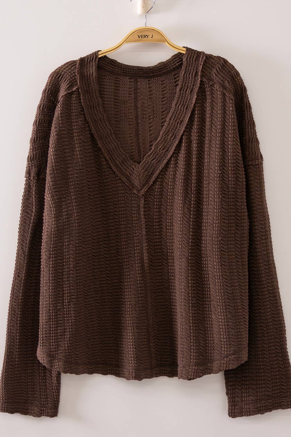 Chocolate Open Weave V-Neck Top