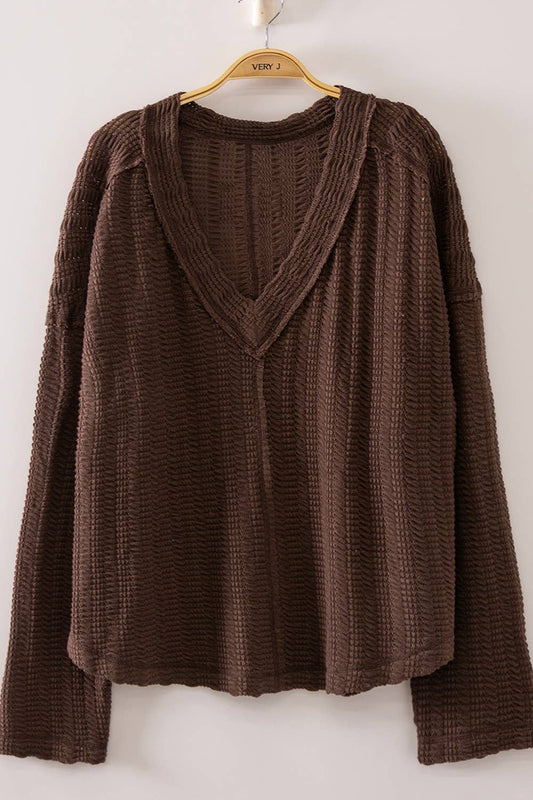 Chocolate Open Weave V-Neck Top
