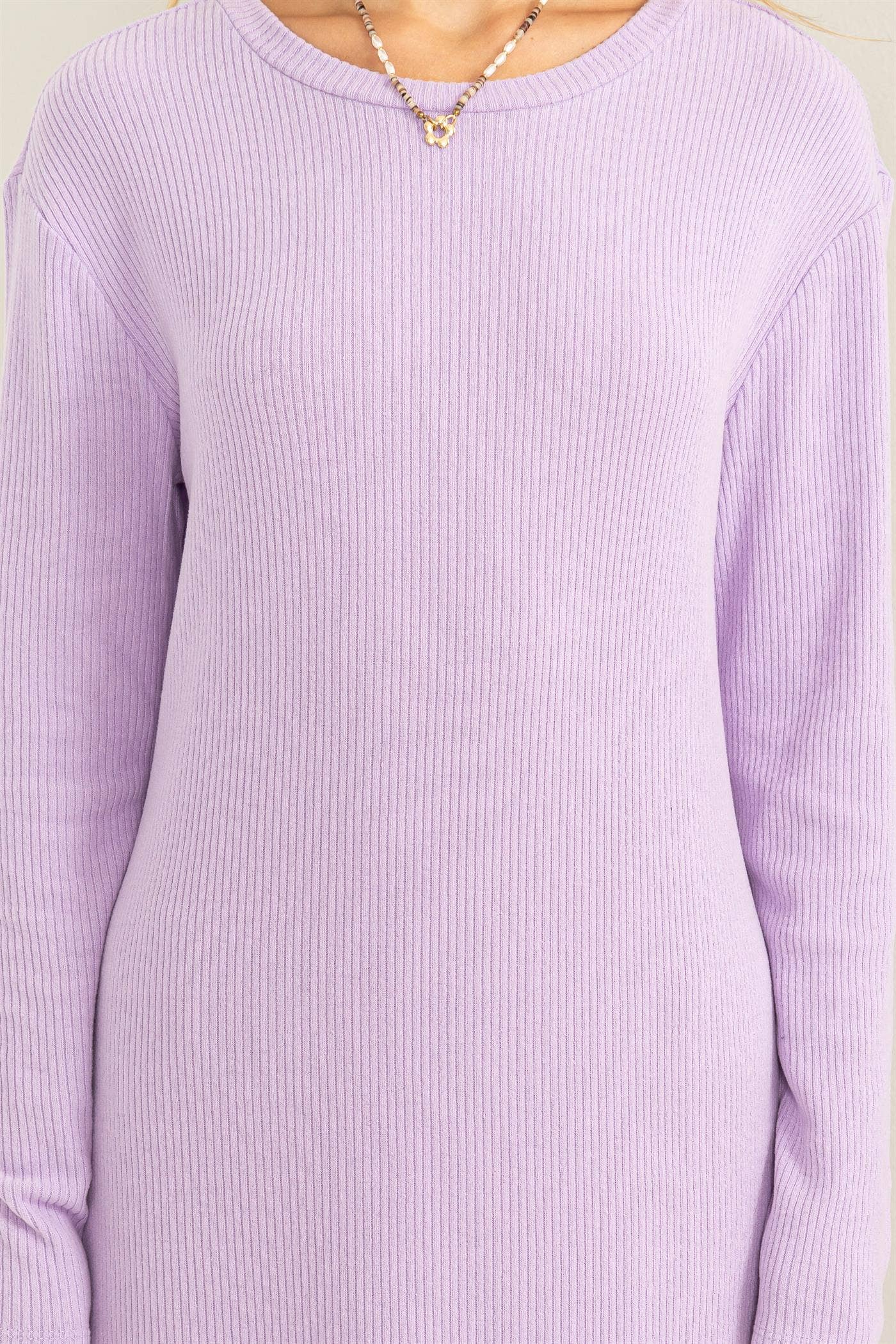 Lilac Ribbed Long Sleeve Midi Dress