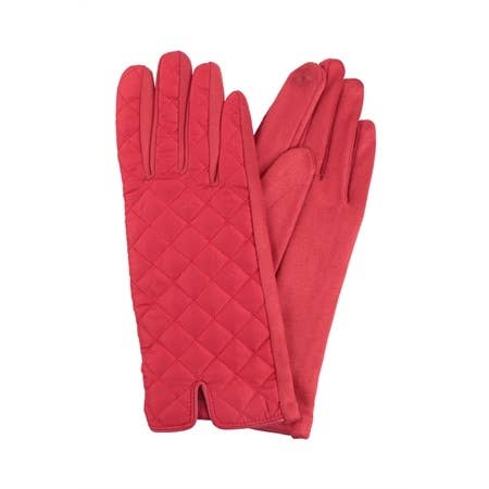 Quilted Diamond Pattern Smart Touch Gloves: Red