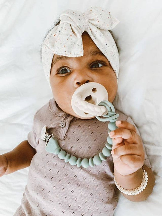 Sweetie Strap Silicone One-Piece Pacifier Clips: Storm Gray Beaded