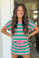 Stripe Tee Drawstring Skort Set - Rose Stripe / Missy