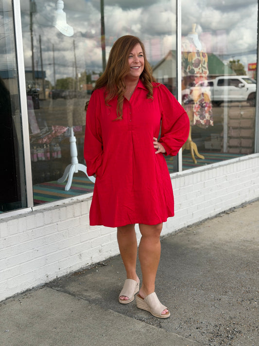 Cherry Red Jacquard Polo Dress