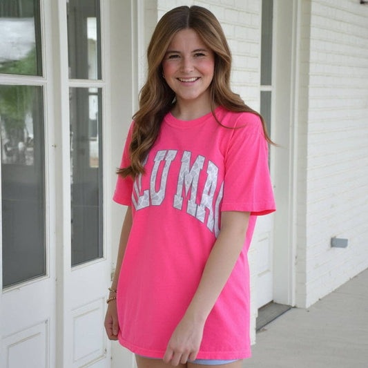 Adult Lulu Mac Neon Pink + Camo Tee