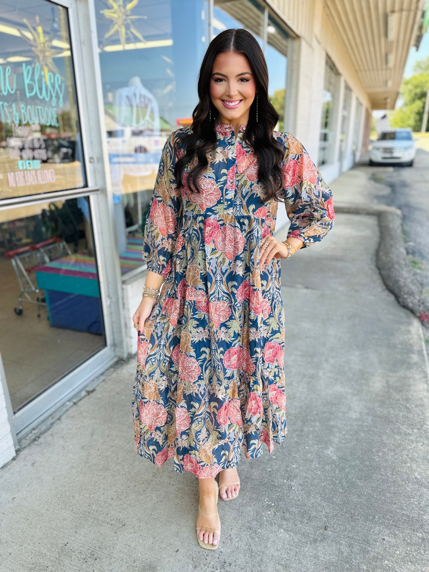 Navy Mix Floral Print Midi Dress