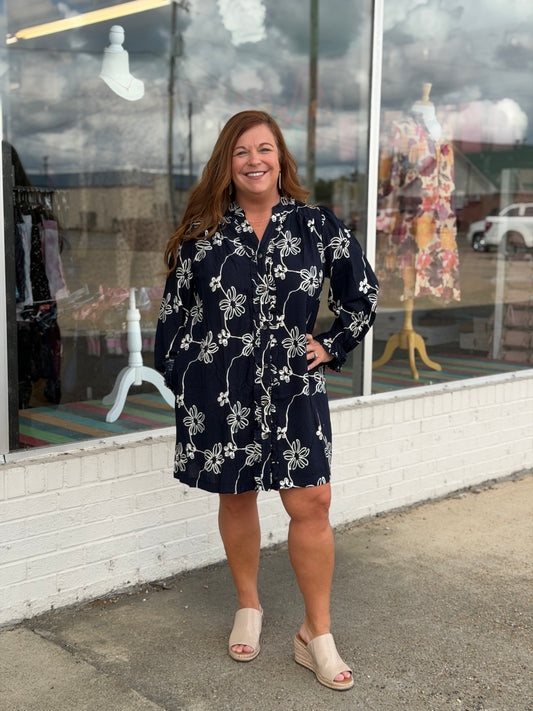 Midnight Floral Print Ruffle Button-Front