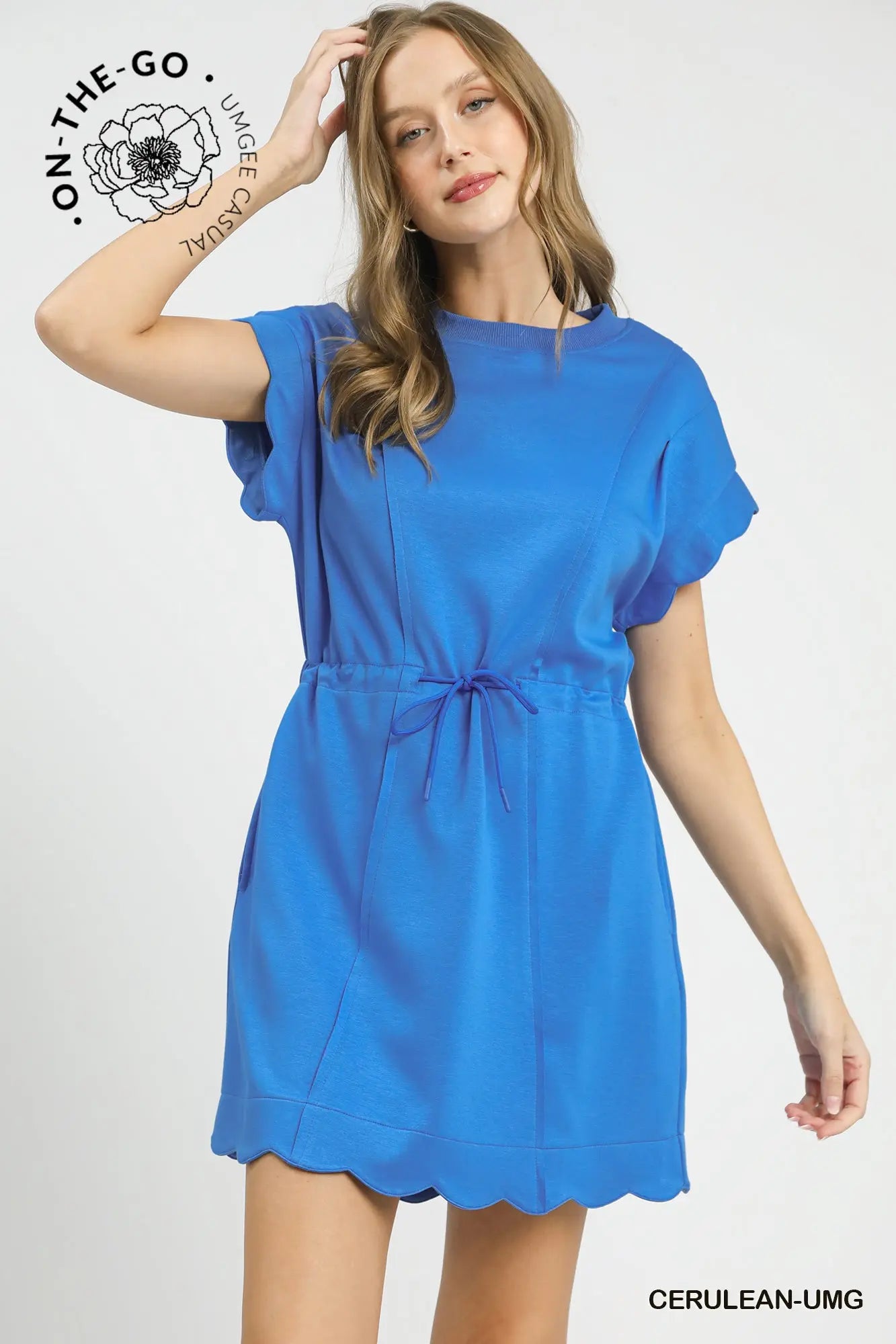 Cerulean Blue Scallop Knit Dress