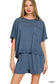 Exposed Seam Boxy Top & Short Set - Heather Navy