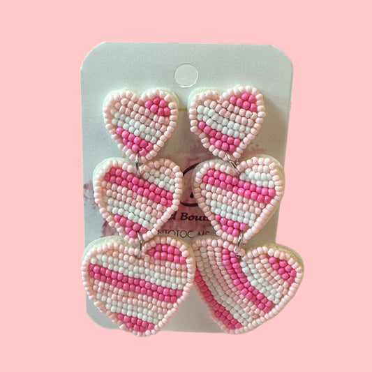 Triple Heart Striped Earrings