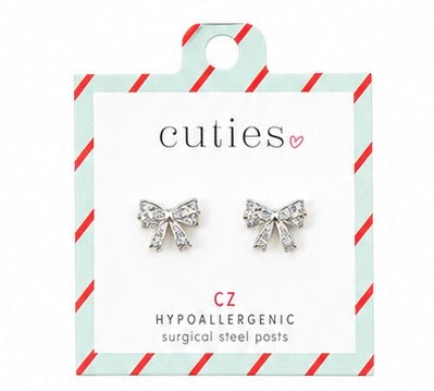Silver Sparkling CZ Bow Earrings