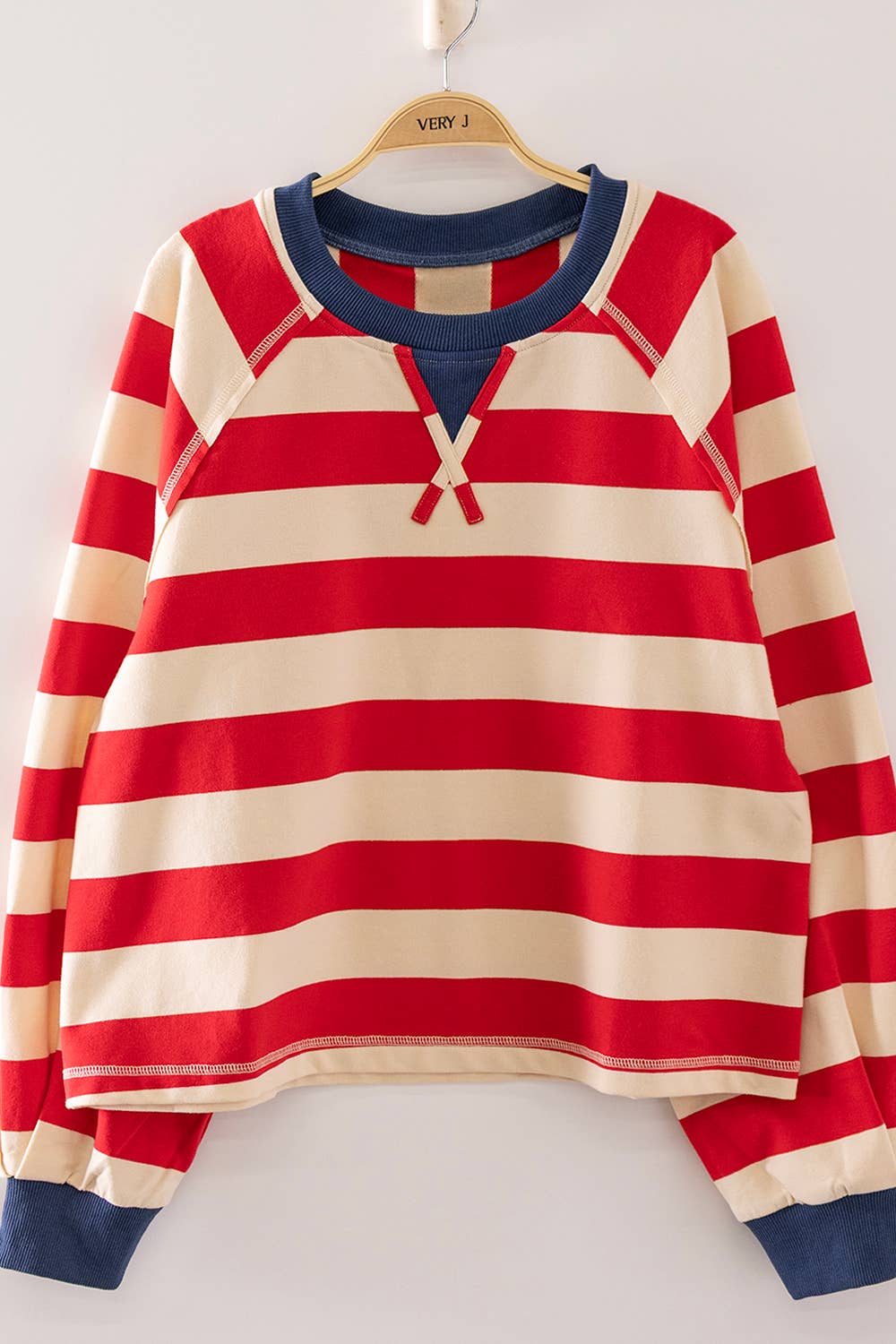 Casual Red & Cream Stripe Cropped Top