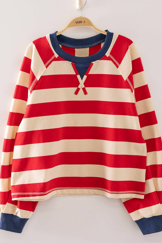 Casual Red & Cream Stripe Cropped Top