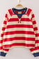 Casual Red & Cream Stripe Cropped Top