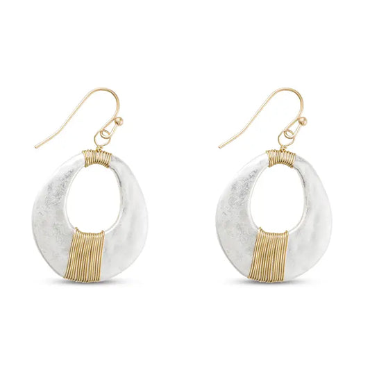 Gold & SIlver Matte Hoop W/ Wire Dangle Earrings