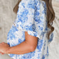 Floral Pleated Puff Sleeve Button Up Casual Shirt