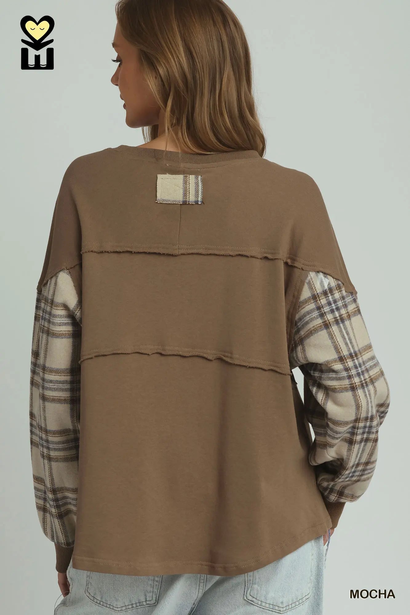Mocha Plaid Sleeve Pullover