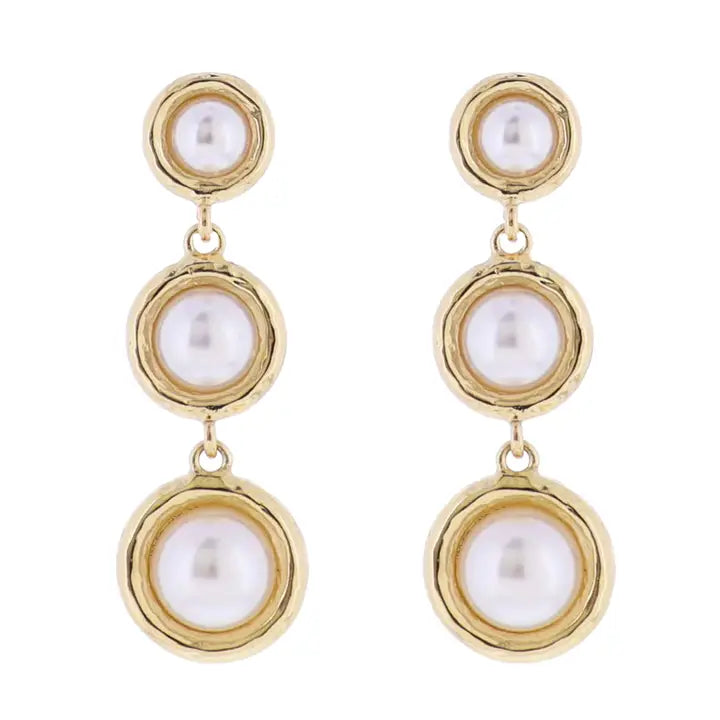 Pearl, Gold Descending Circle Earrings