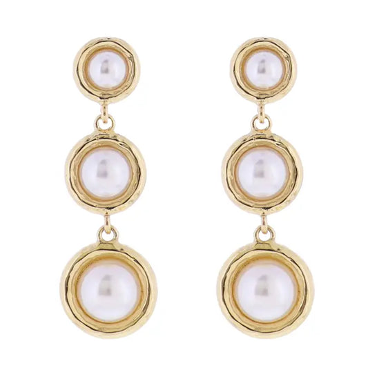 Pearl, Gold Descending Circle Earrings