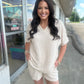 Textured V Neck T Shirt and Shorts Set