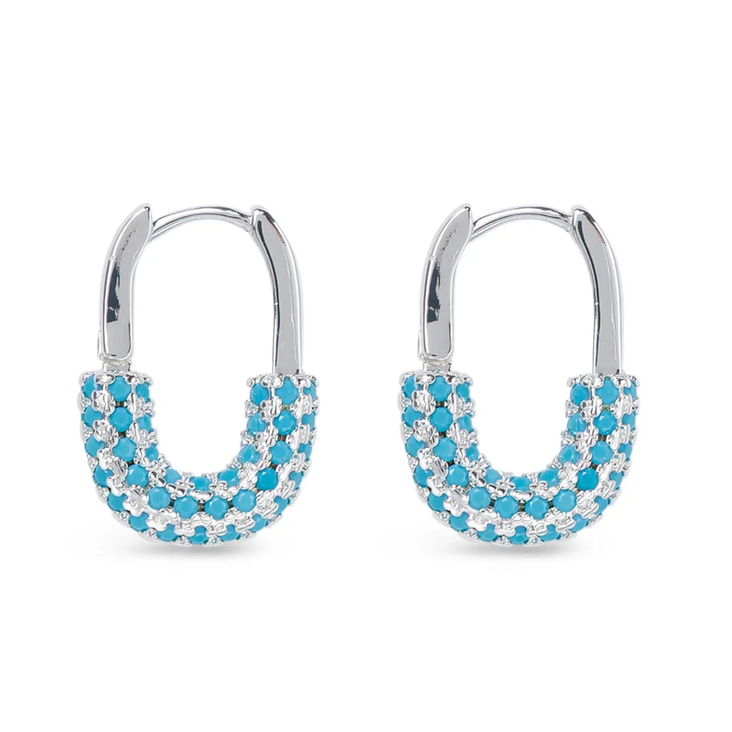 Silver Blue Stone Hoop Earrings