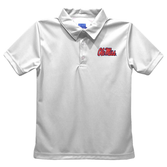 YOUTH - Ole Miss Rebels Embroidered White Polo Shirt