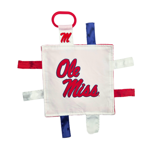 Ole Miss Rebels  Stroller Tag Toy Learning Lovey: 8x8 Crinkle Sqiare