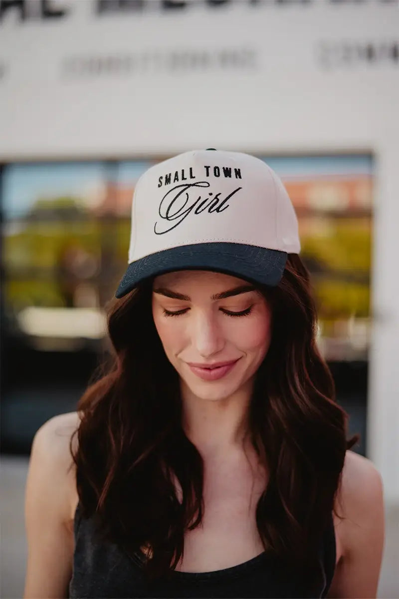 Small Town Girl Trucker Vintage Hat Grad Gift: Light Blue Floral
