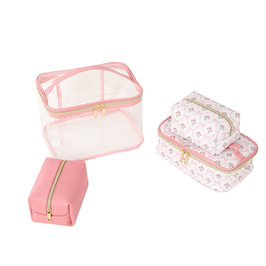 4pc Bows and Flowers Print Cosmetic Set - LNCTB2018-PK