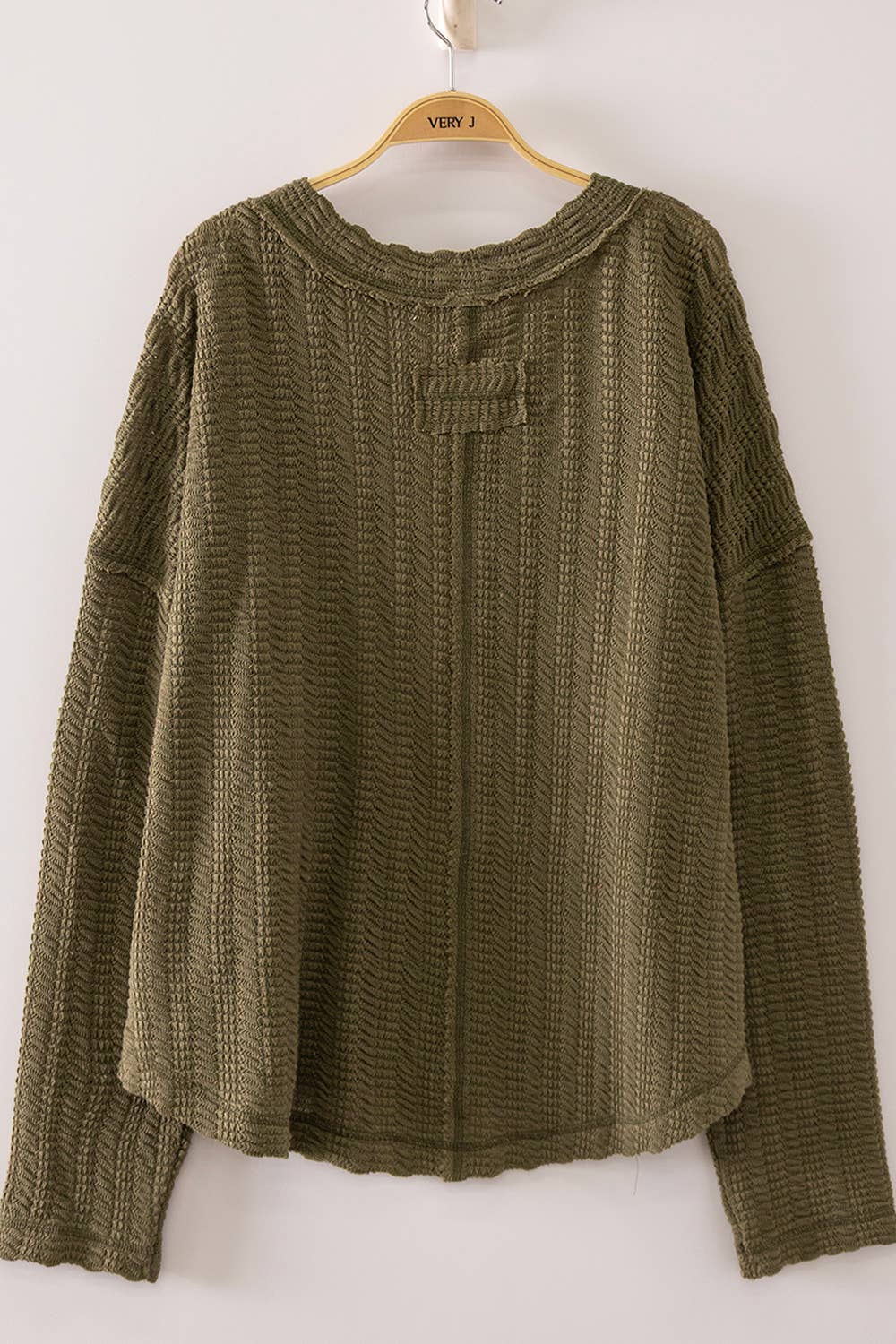 Olive Open Weave V-Neck Top