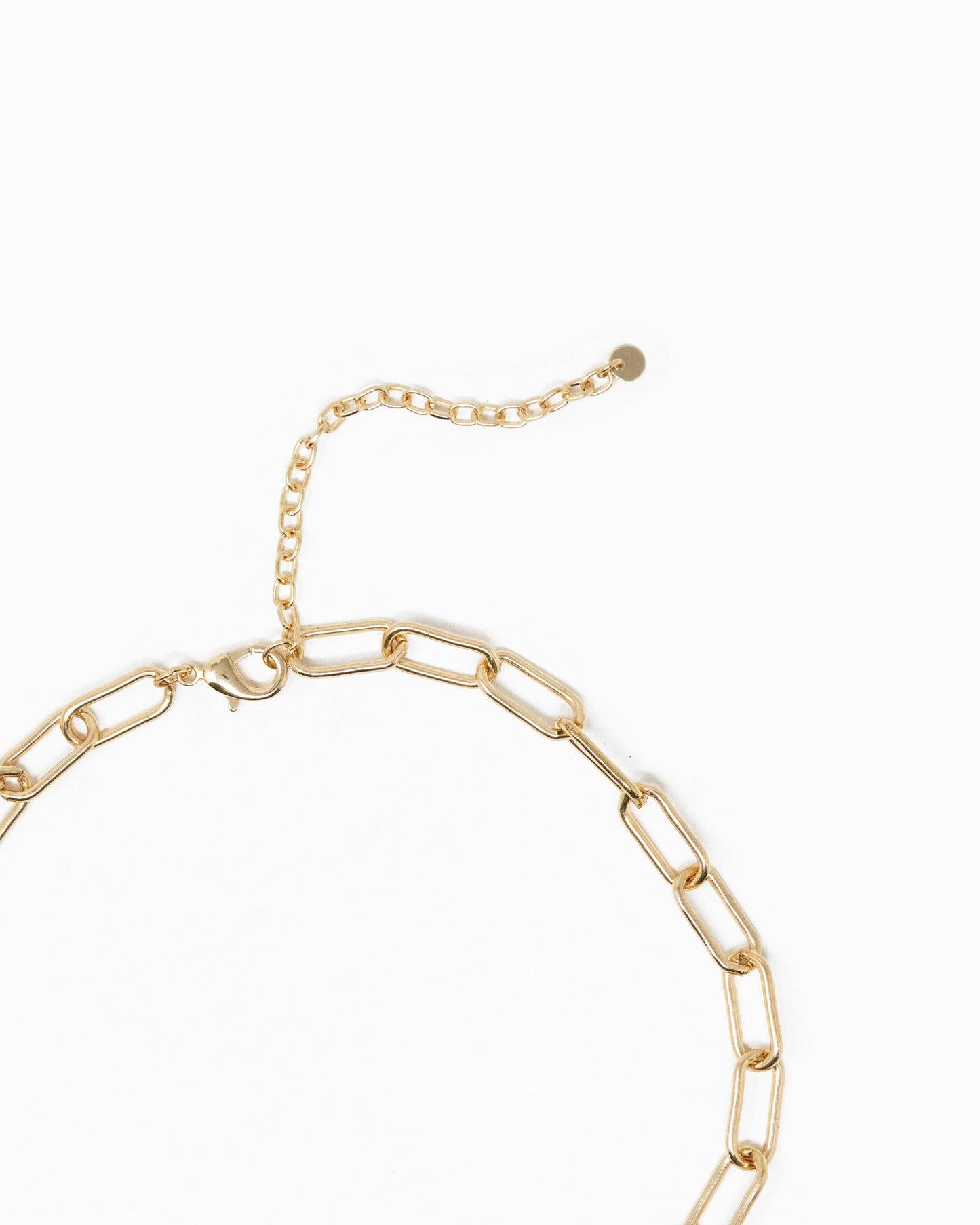 Paperclip w/freshwater pearl pendant necklace: Gold
