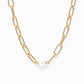 Paperclip w/freshwater pearl pendant necklace: Gold