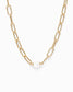 Paperclip w/freshwater pearl pendant necklace: Gold