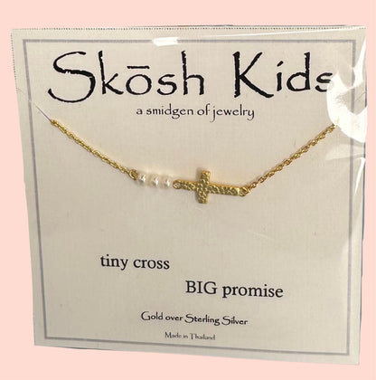 Skosh Kids + Cross with Three Pearls Necklace