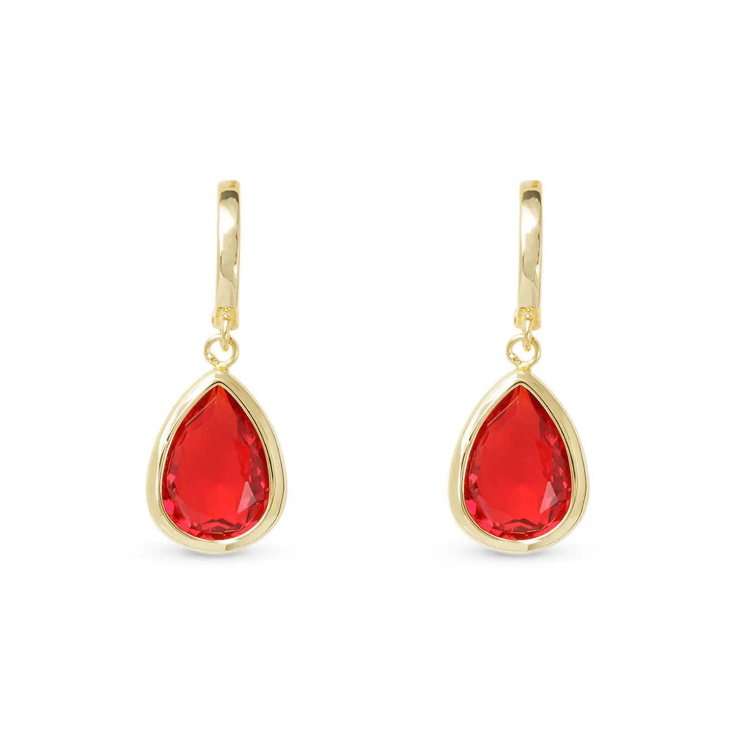 Gold Crystal Ruby Large TearDrop Earrings