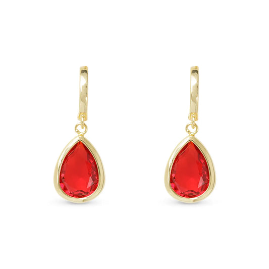 Gold Crystal Ruby Large TearDrop Earrings