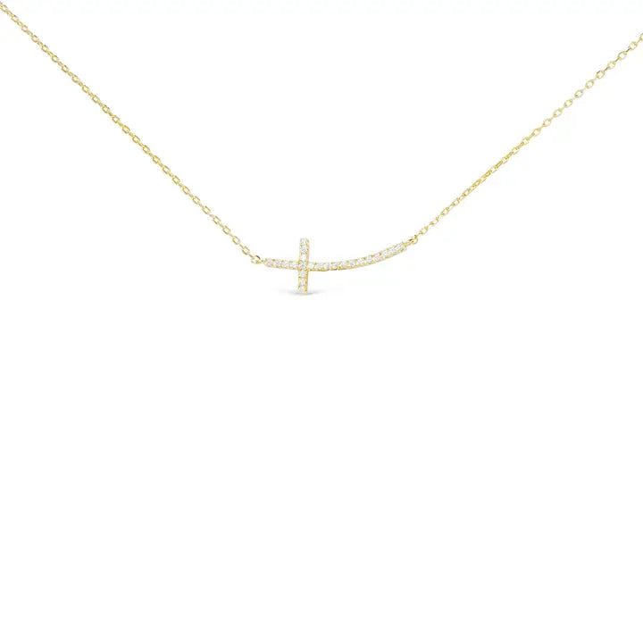 Gold Curved Laying Cross Necklace