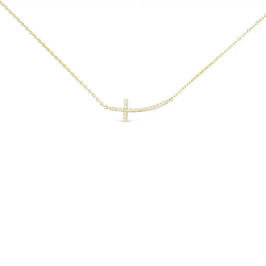 Gold Curved Laying Cross Necklace