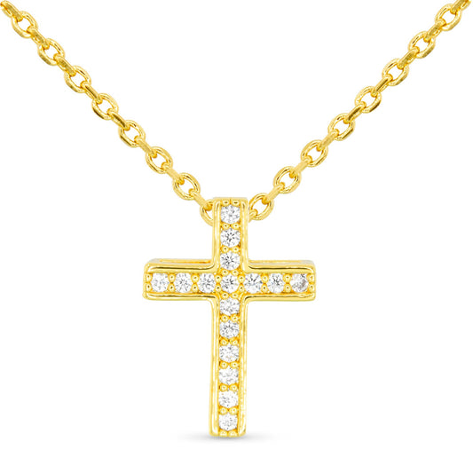 CZ Channel Set Cross Necklace: 18K Gold Dipped